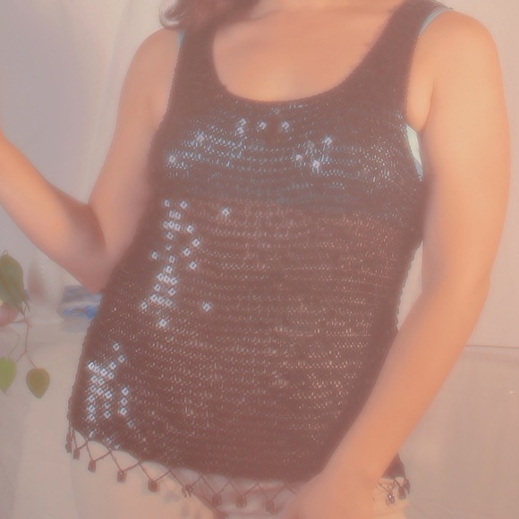 Vintage Black Beaded Sequin Sleeveless Top - Picture 5 of 6